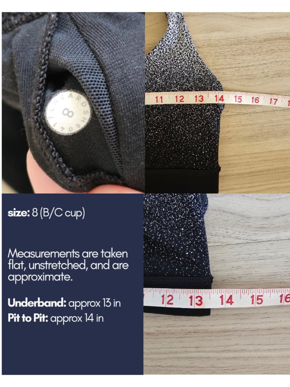 Lululemon Energy Bra 8 Ombre Speckle Black White Strappy Back Luxtreme W2AN7S - Picture 4 of 7